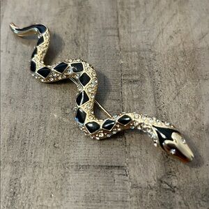 Gold Tone Snake Brooch with Enamel & Rhinestones